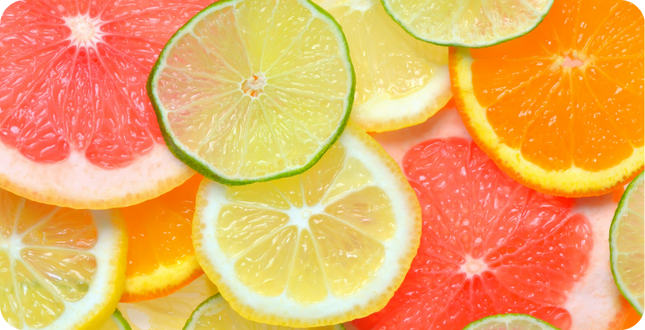 Plakjes citroen, grapefruit, limoen en sinaasappel